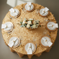 Petal Circle Taffeta Round 120" Tablecloth - Gold with gold charger plate | white napkin | white dinner plate | 