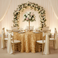 Petal Circle Taffeta Round 120" Tablecloth - Gold with gold charger plate | ivory napkin | gold chiavari | ivory chair sash tie |
