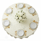 Petal Circle Taffeta Round 120" Tablecloth - Ivory with beaded charger plate | white dinner plate | wine goblets