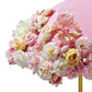 Pink Artificial Floral on Spandex Cover for Umbrella Centerpiece Stand close up