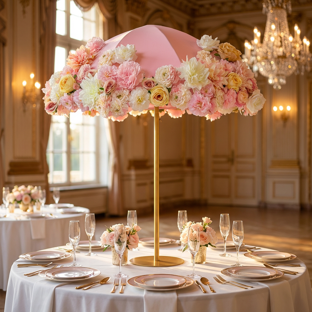 Pink Artificial Floral on Spandex Cover for Umbrella Centerpiece Stand - CV Linens