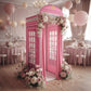 Pink Telephone Booth Printed Backdrop Spandex Cover paired with pink and white florals and baby's breath