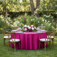 Pintuck 120" Round Tablecloth - Fuchsia with silver charger plate | white dinner plate | wine goblets | flower centerpiece for bridal shower