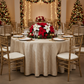 Pintuck 132" Round Tablecloth - Champagne for christmas dinner table with gold charger plate | white napkin | gold chiavari chair | wine goblets