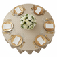 Pintuck 132" Round Tablecloth - Champagne with gold charger plate | white napkin | 