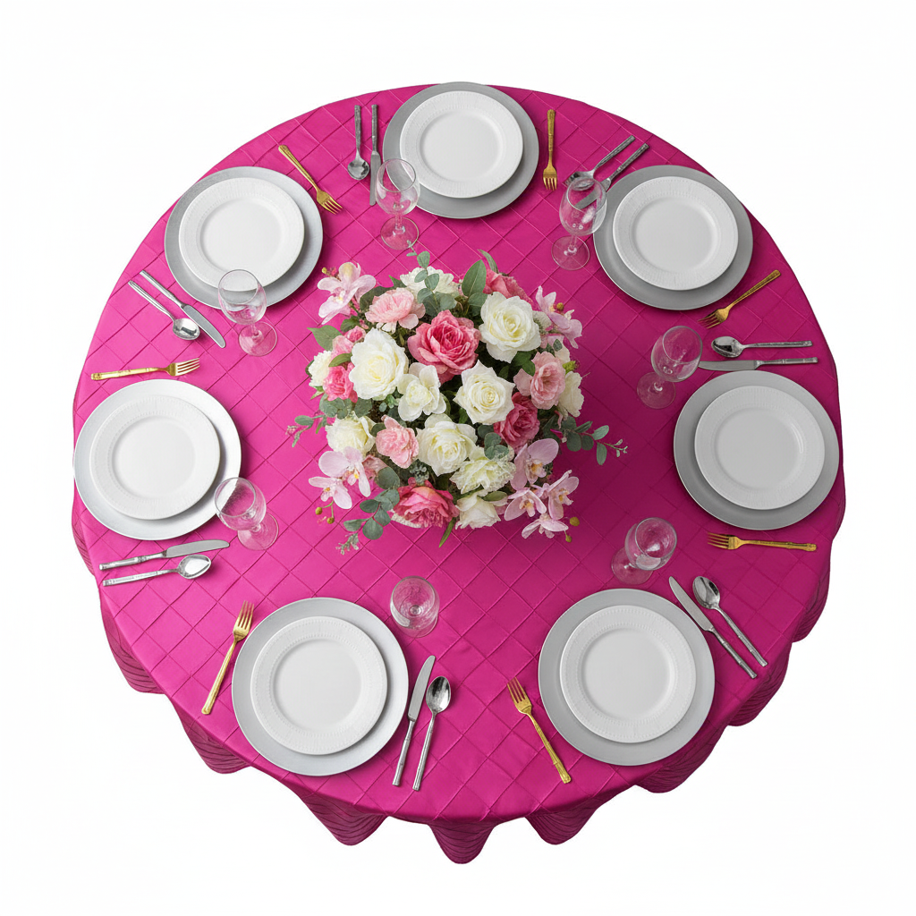 Pintuck 132" Round Tablecloth - Fuchsia | charger plate | dinner plate | napkin