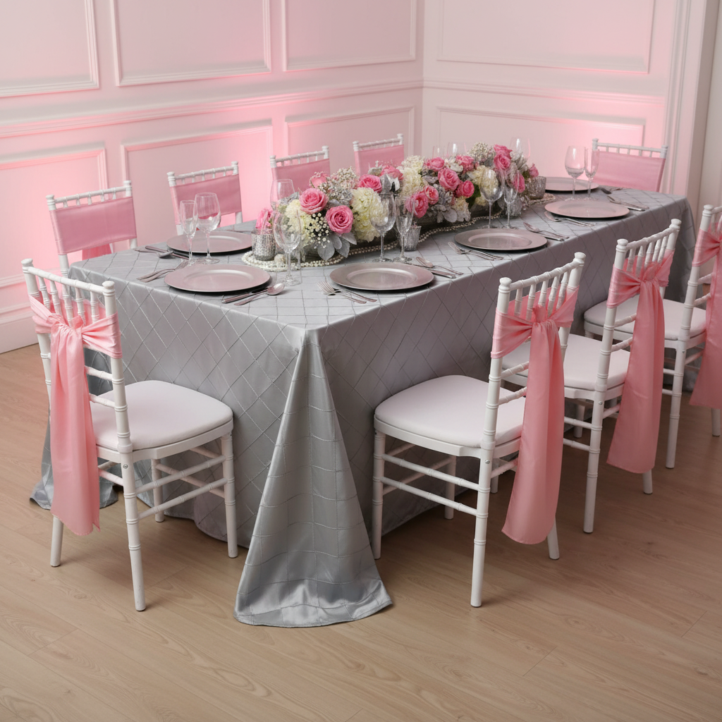 Pintuck 90"x156" Rectangular Tablecloth - Silver