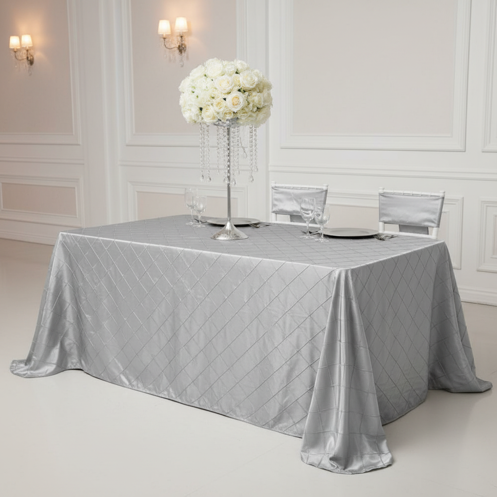Pintuck 90"x156" Rectangular Tablecloth - Silver