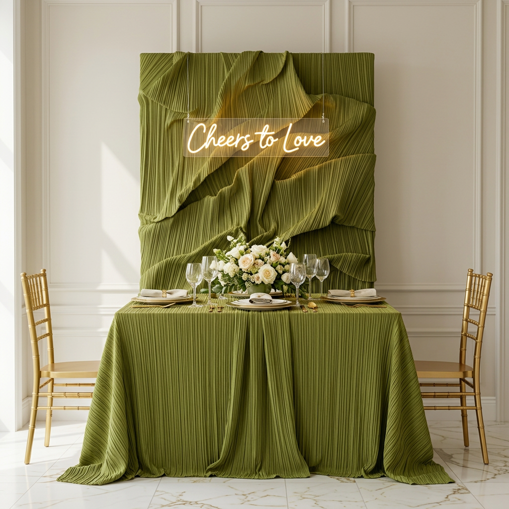 Olive pleated crinkle anniversary panel with neon