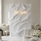 White pleated sculptural wedding panel with Better Together neon