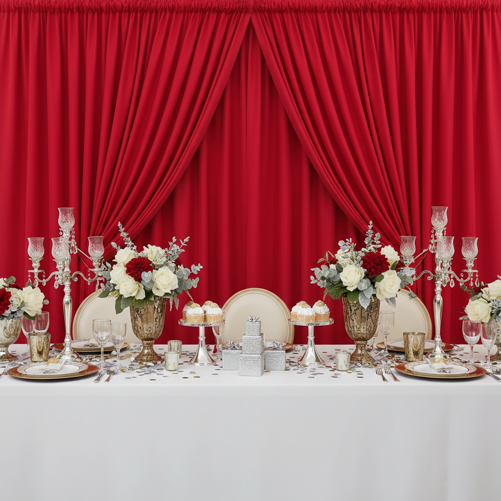 Poly Premier Fire Retardant (FR) 10ft H x 60" W drape/backdrop - Red | uprights | bases | crossbars 