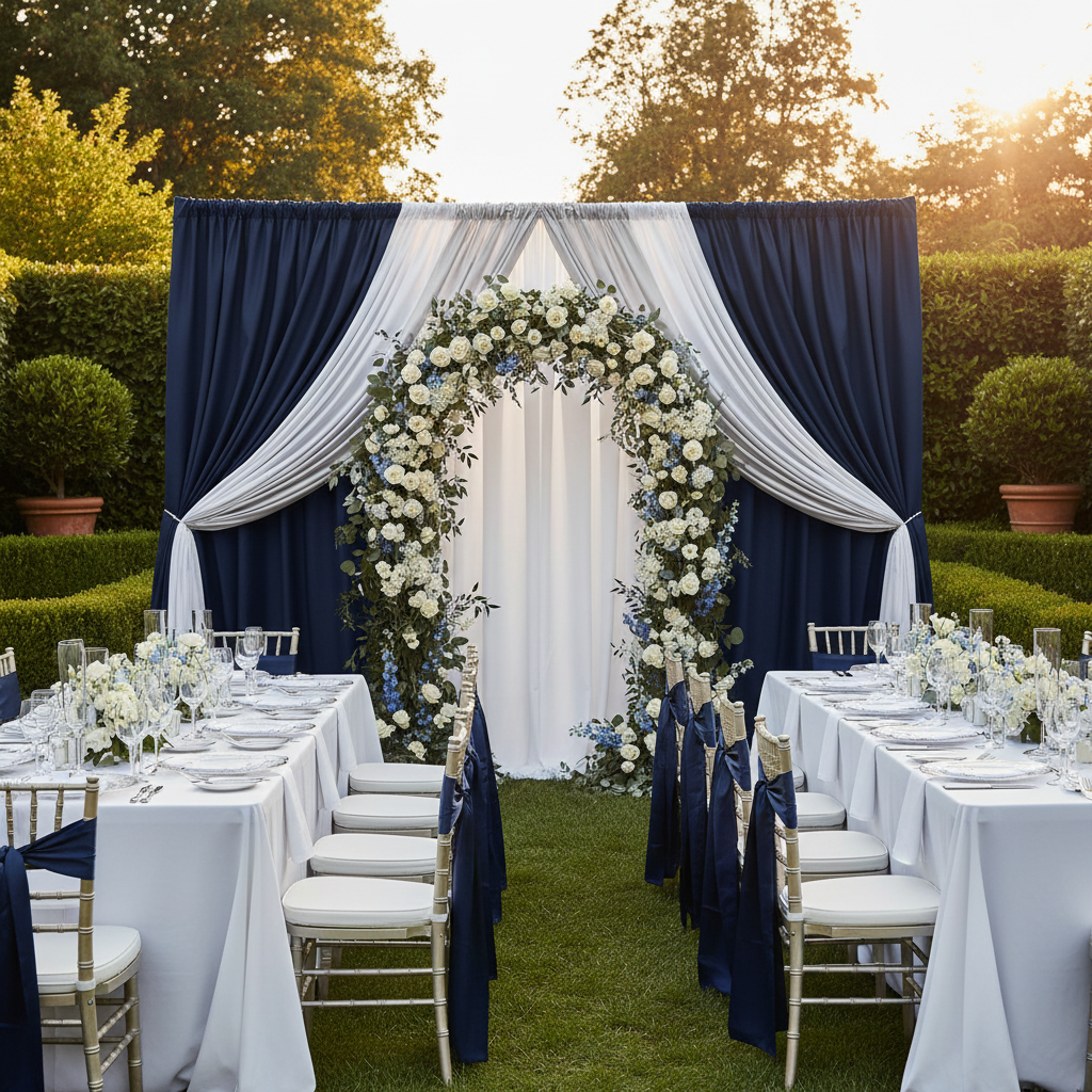Poly Premier Fire Retardant (FR) 8ft H x 60" W drape/backdrop - Navy Blue