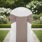 Polyester Chair Sash Tie Taupe on a whit ebanquet chair cover