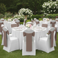Polyester Chair Sash Tie Taupe on a white banquet chair cover