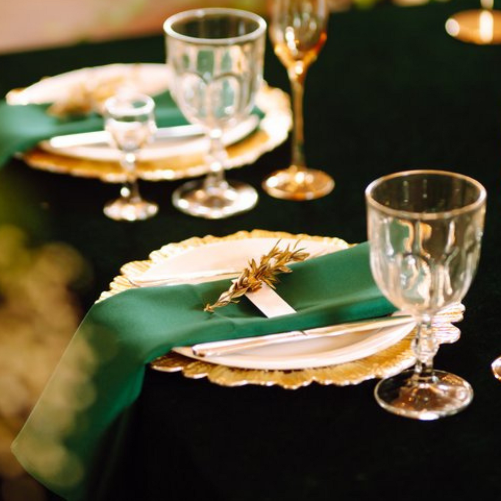 Premium Polyester Napkin 19"x19" - Emerald Green rectangular fold on top of plate setting