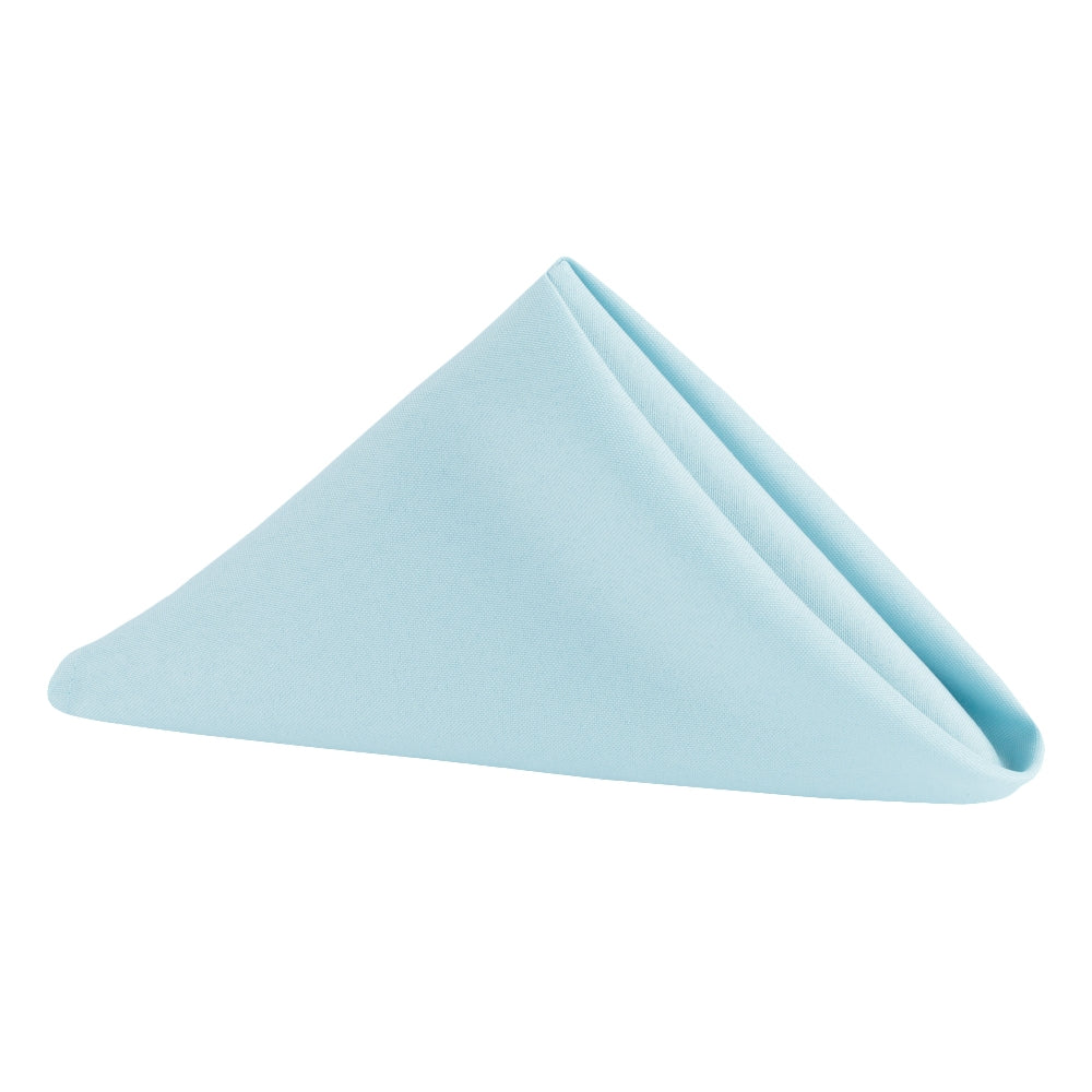 Baby blue polyester napkin folded into triangle for an elegant table setting.
