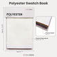 Polyester Swatch Booklet infographic showing dimension of 10.25" x 7" 