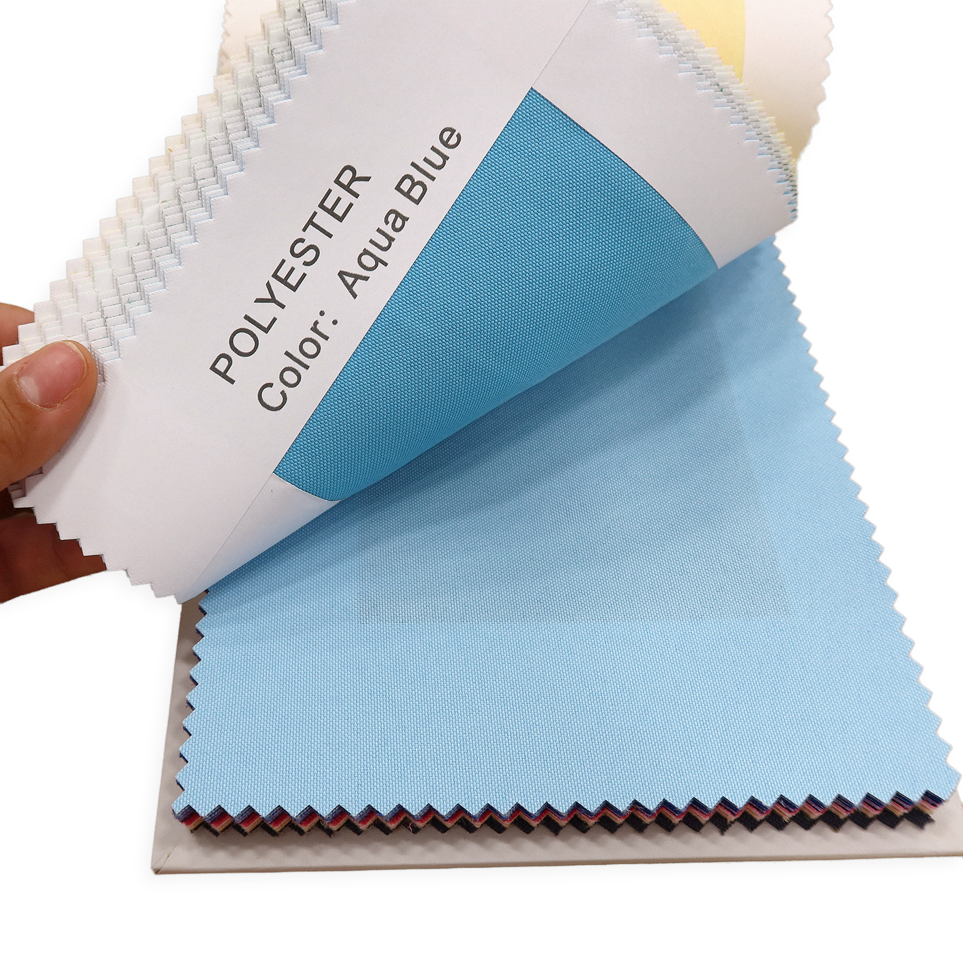 Polyester Swatch Booklet showing swatch color label with material and color