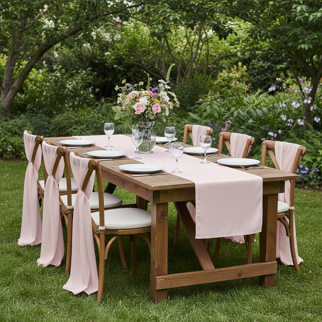 Polyester Table Runner - Pastel Pink