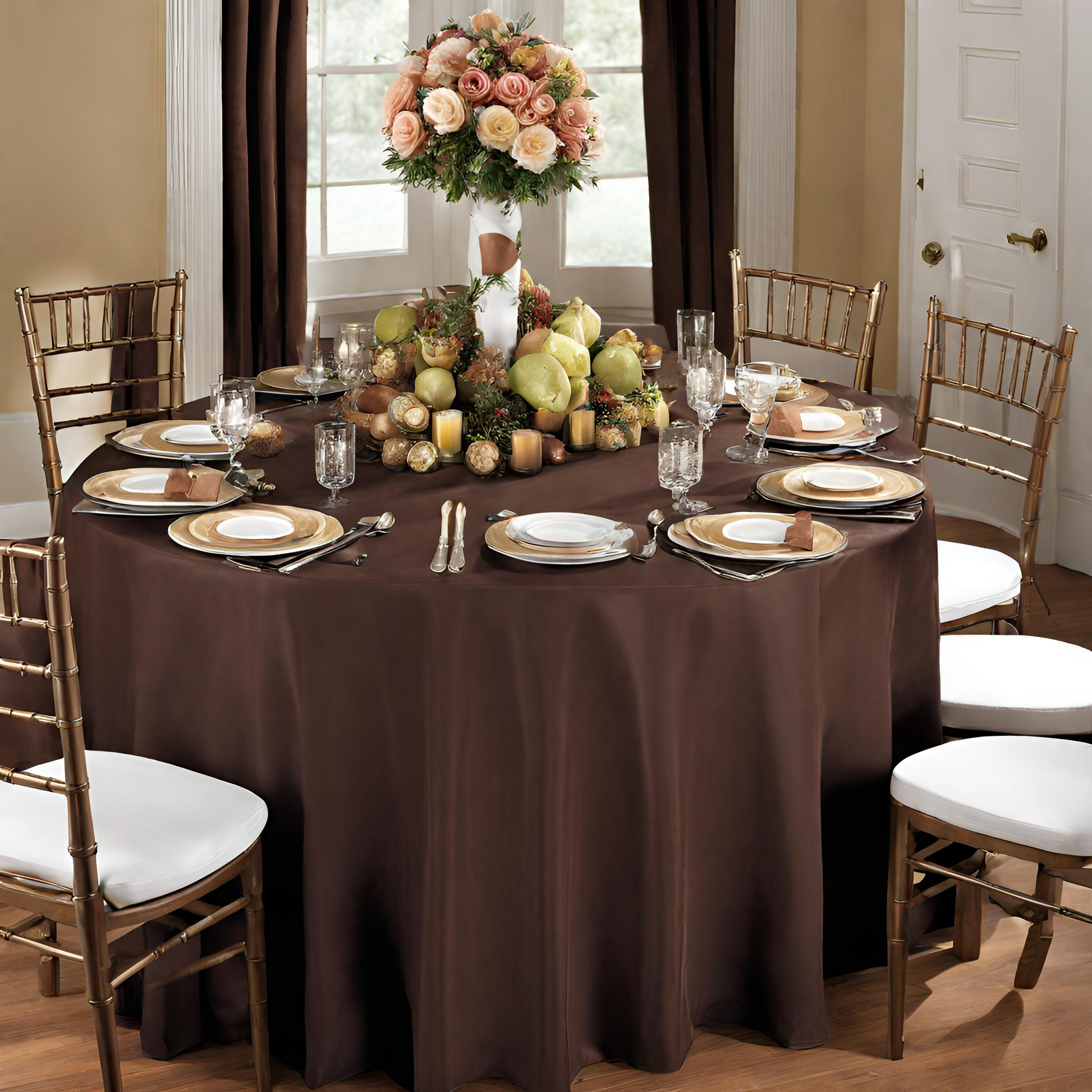 Economy Polyester Tablecloth 120" Round - Chocolate