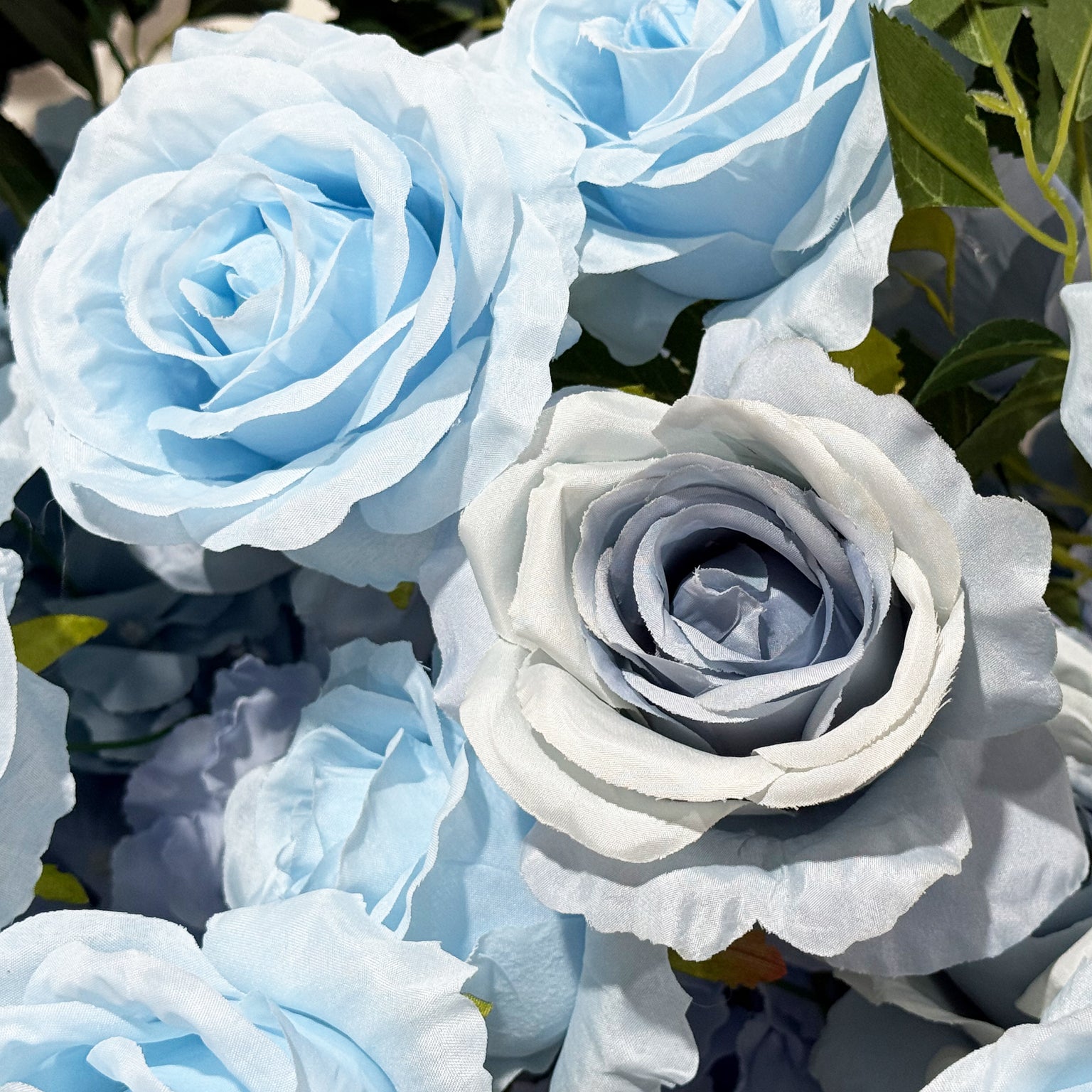 2 pcs/pk Premade Flower Backdrop Arch/Table Runner Decor Baby Blue close up