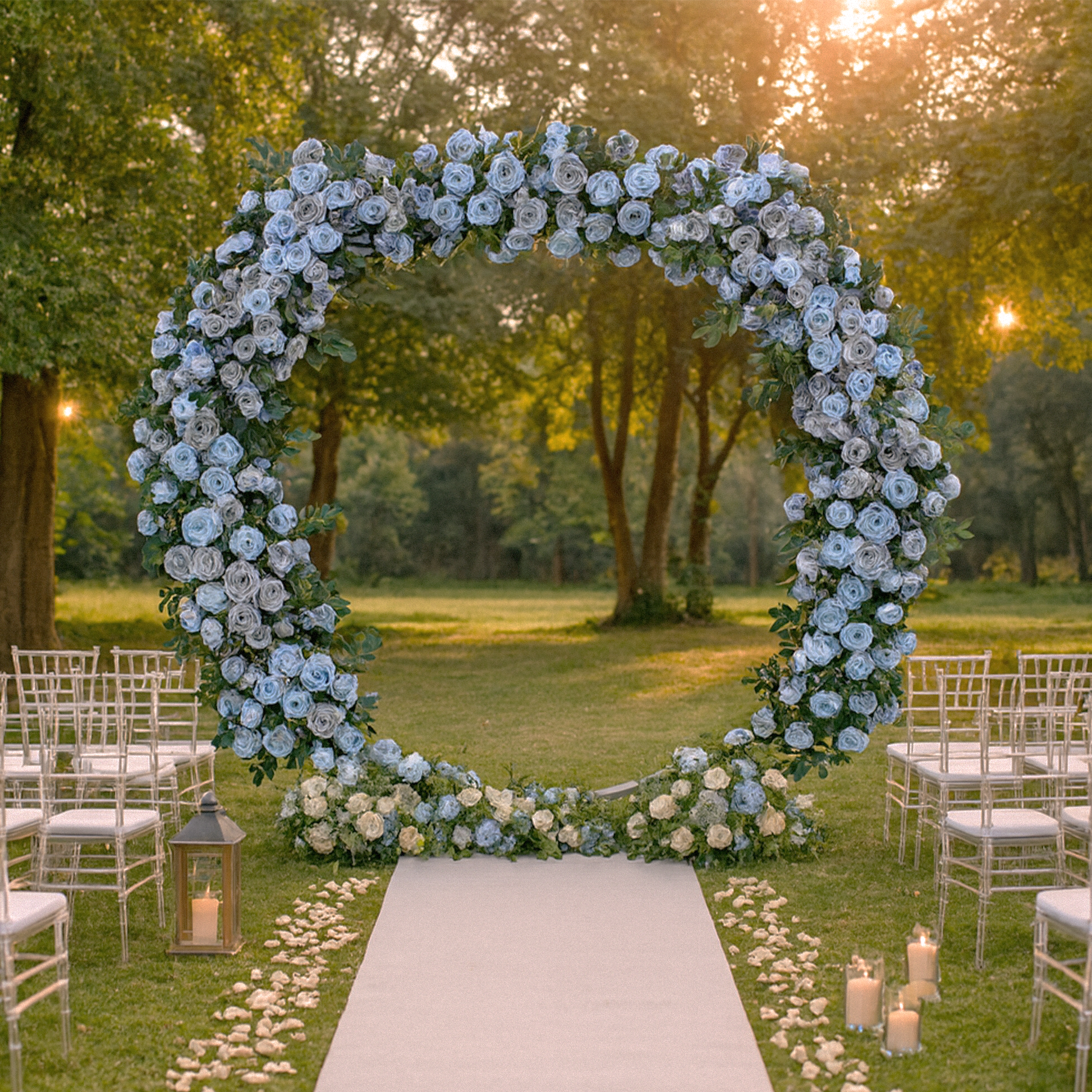 2 pcs/pk Premade Flower Backdrop Arch/Table Runner Decor Pastel Yellow on 7ft round arch