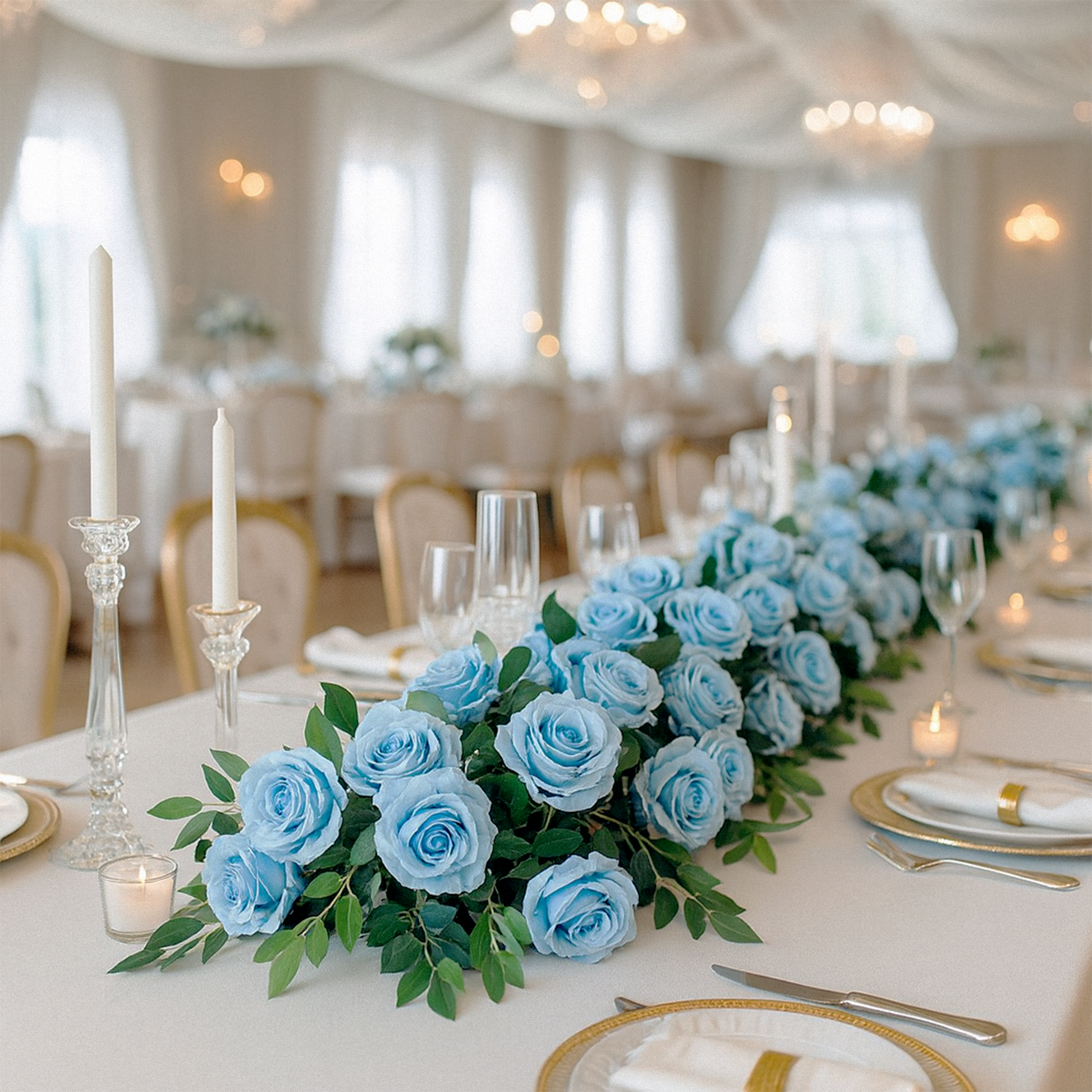 2 pcs/pk Premade Flower Backdrop Arch/Table Runner Decor Baby Blue