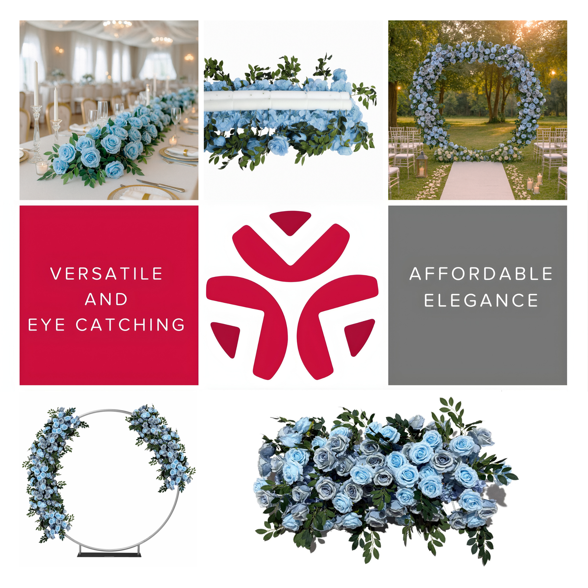 2 pcs/pk Premade Flower Backdrop Arch/Table Runner Decor Blue collage