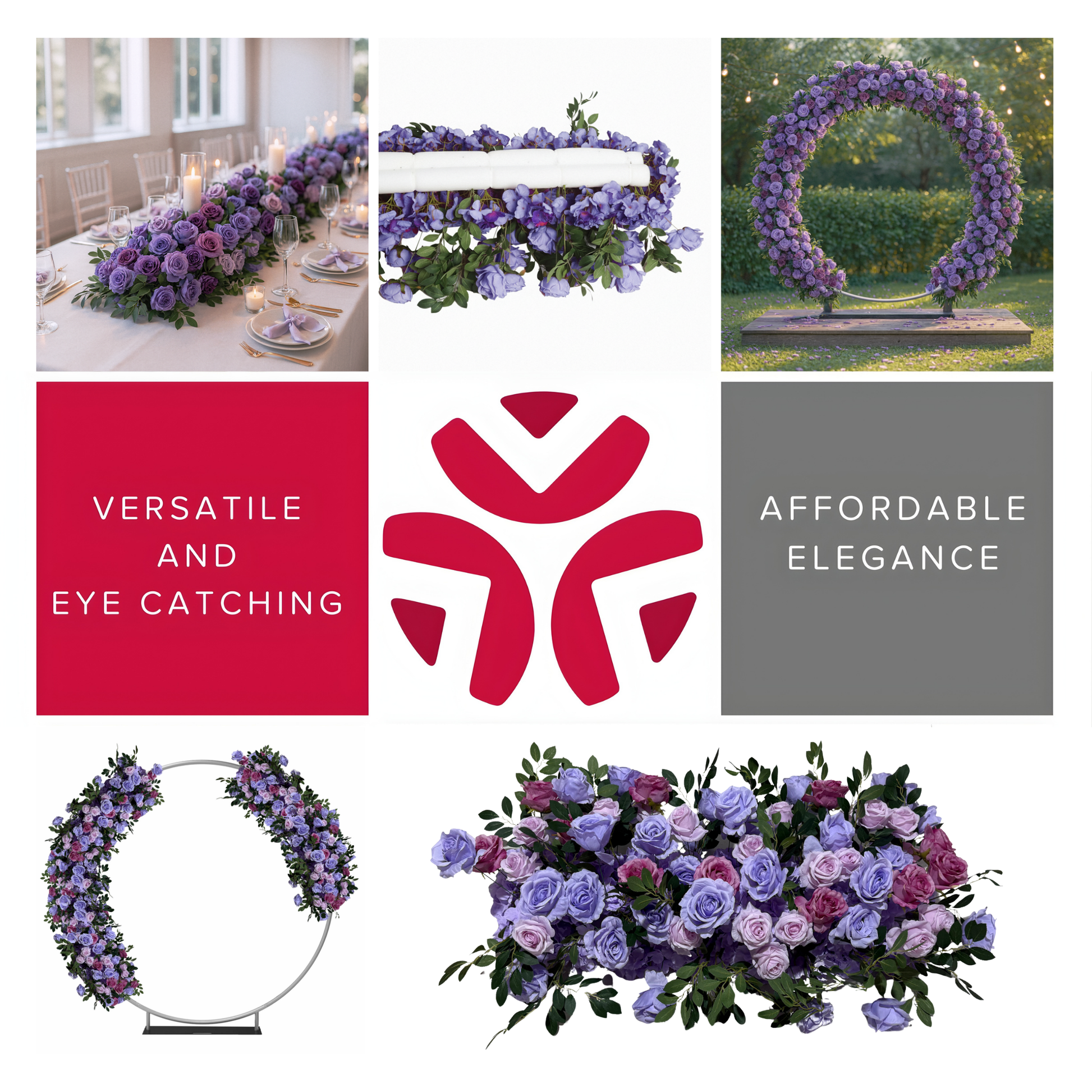 2 pcs/pk Premade Flower Backdrop Arch/Table Runner Decor Lavender collage