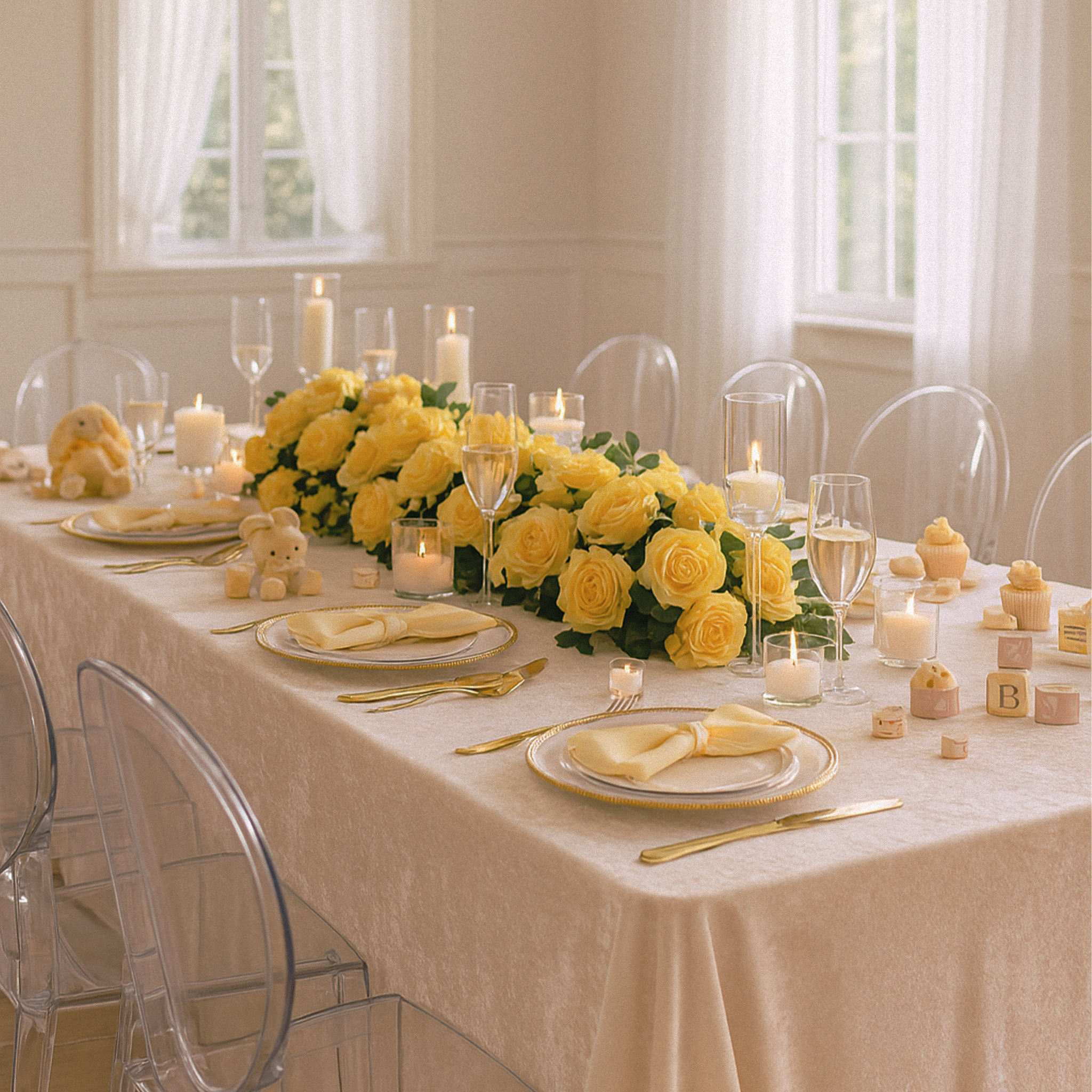 2 pcs/pk Premade Flower Backdrop Arch/Table Runner Decor Pastel Yellow