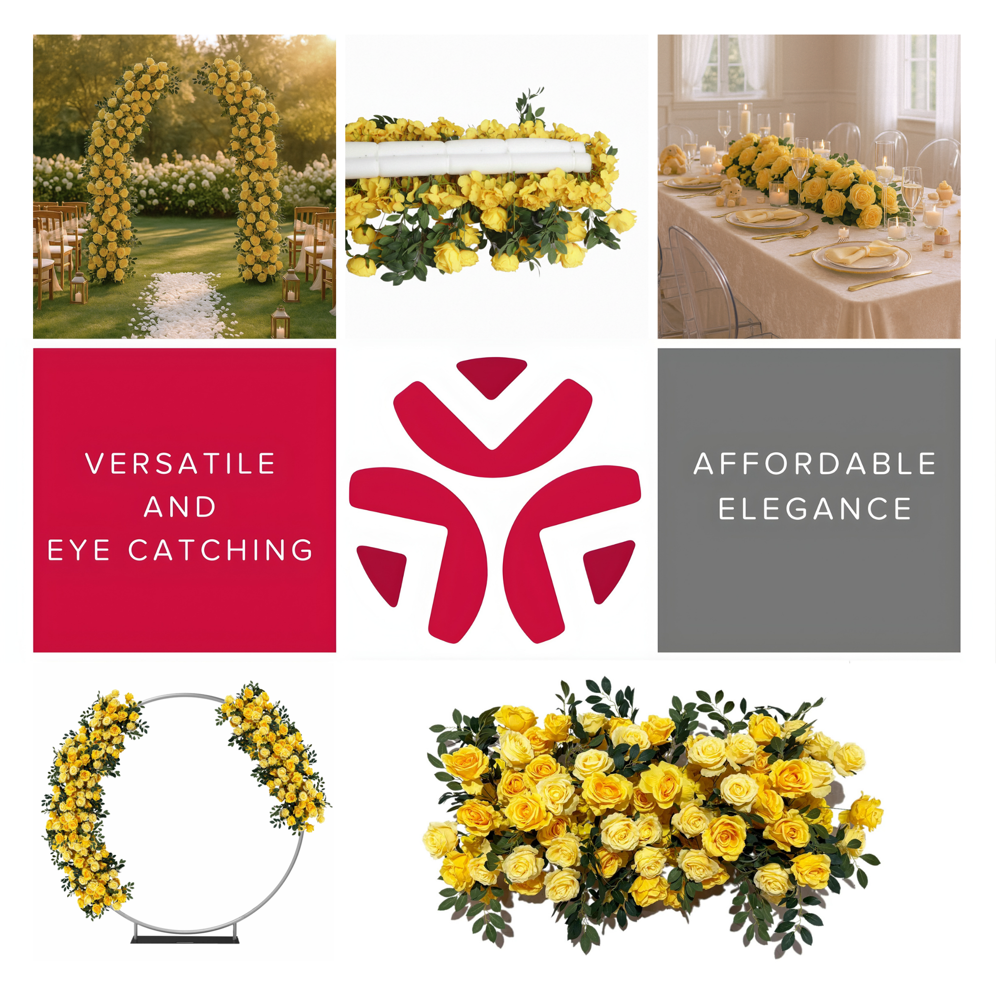 2 pcs/pk Premade Flower Backdrop Arch/Table Runner Decor Pastel Yellow collage