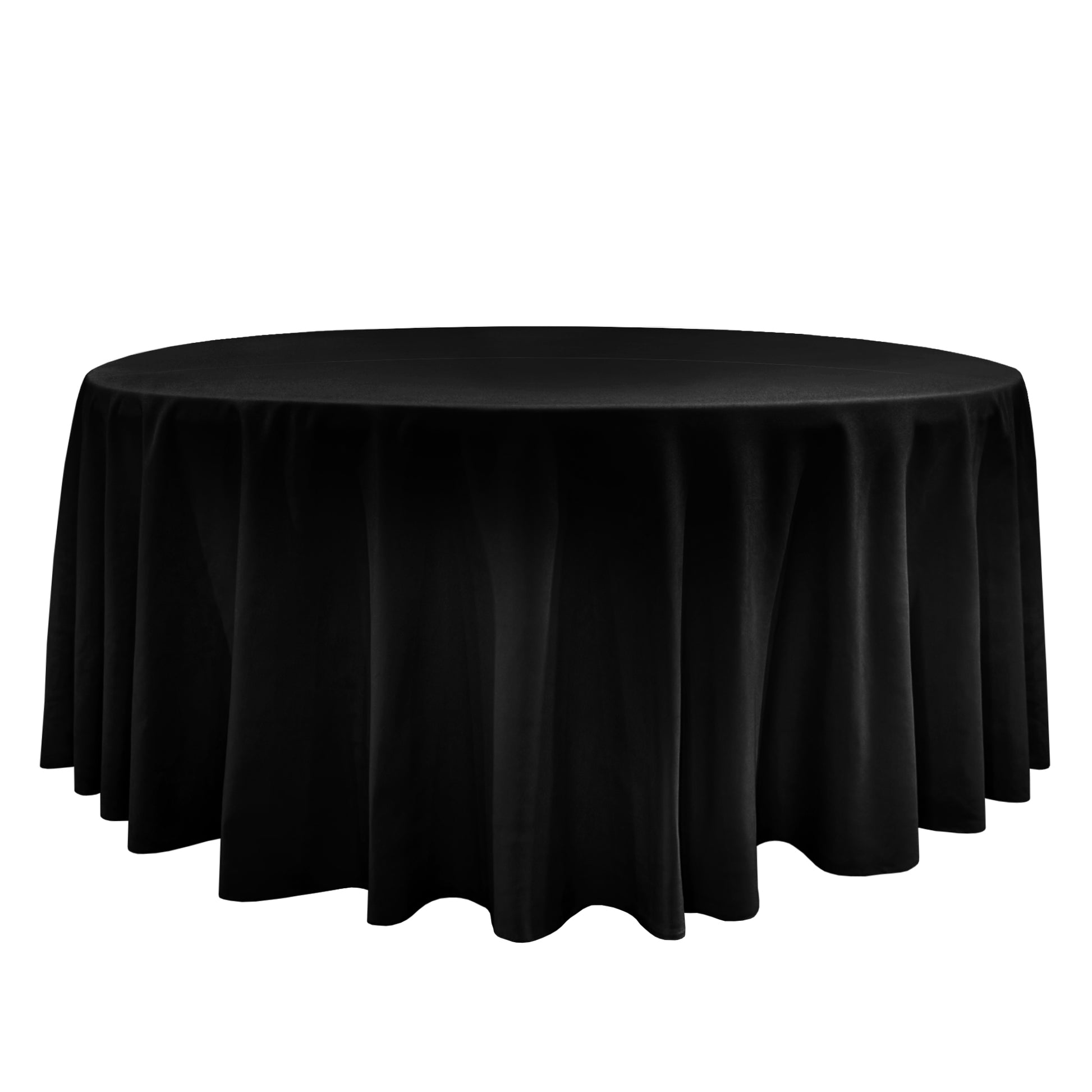 Premium 132" Round Black Spun Polyester Tablecloth front view