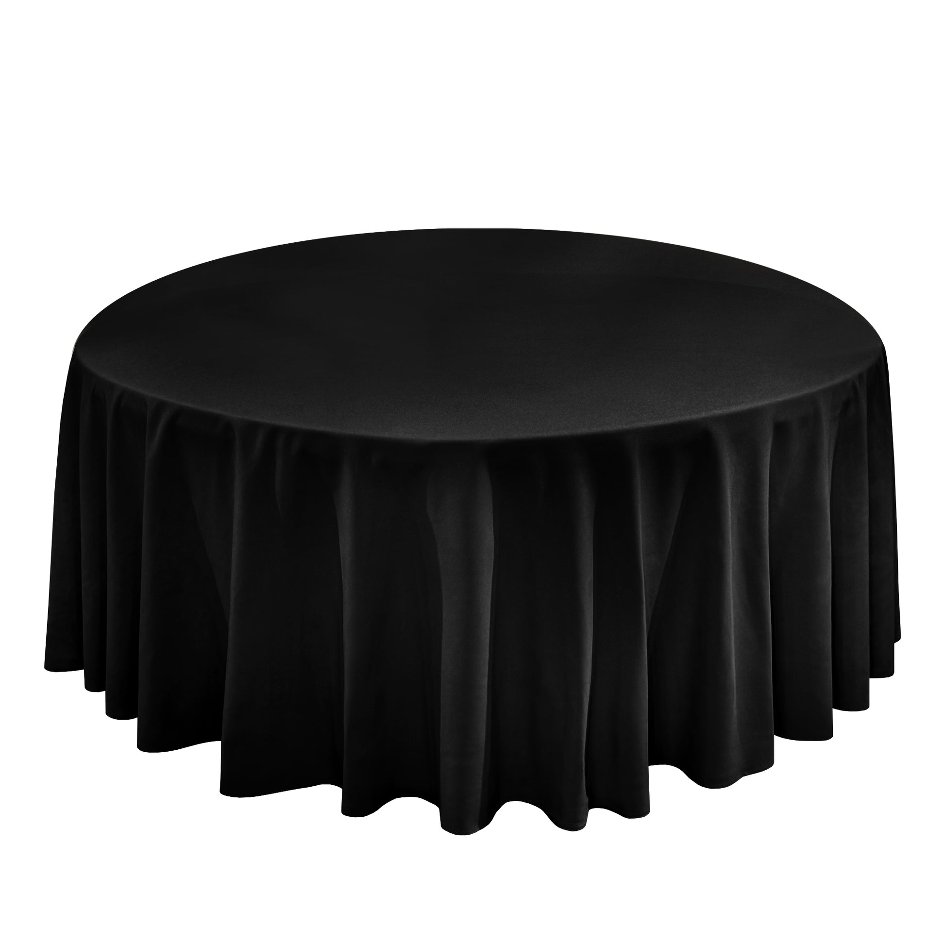 Premium 132" Round Black Spun Polyester Tablecloth top view