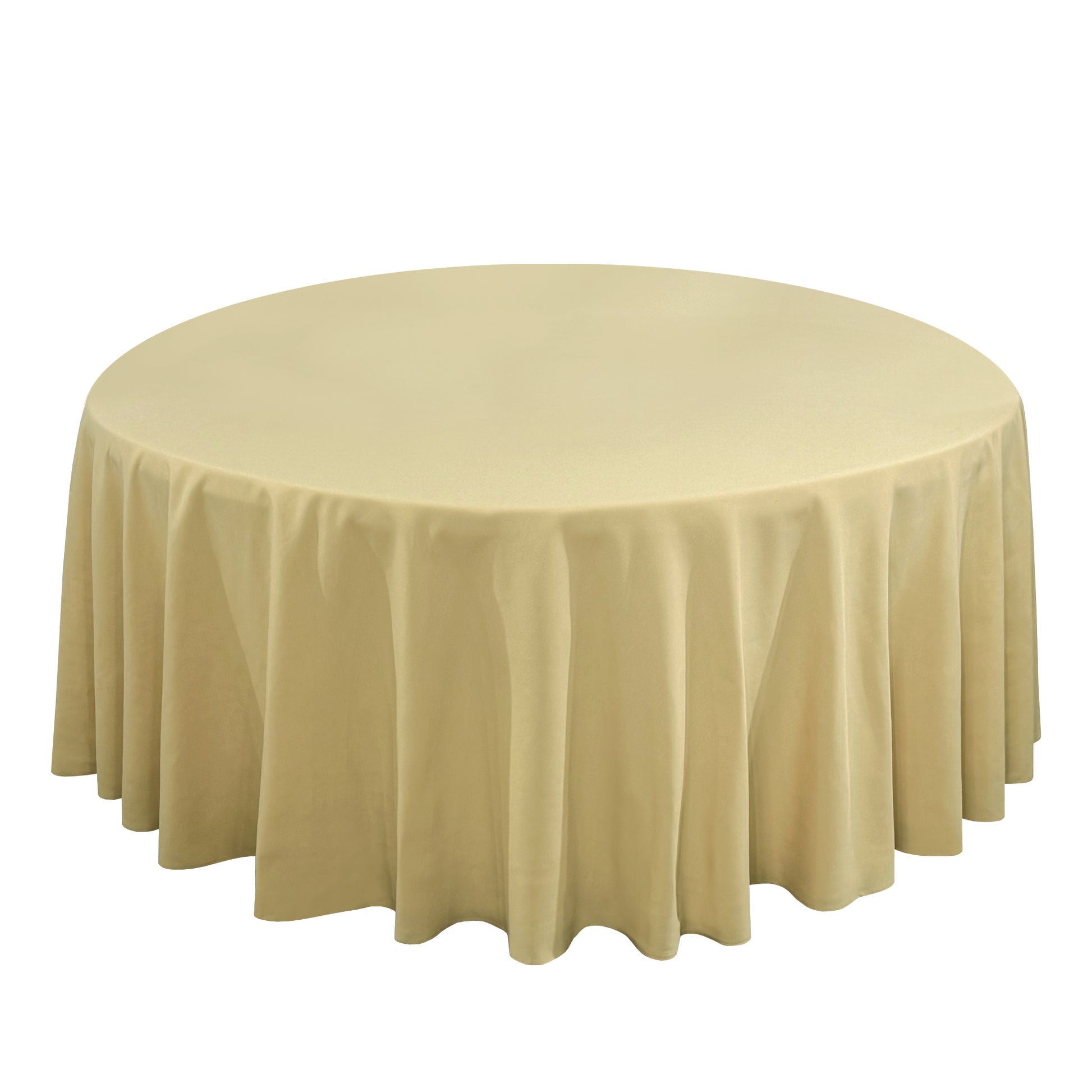 Premium 132" Round Champagne Spun Polyester Tablecloth front view