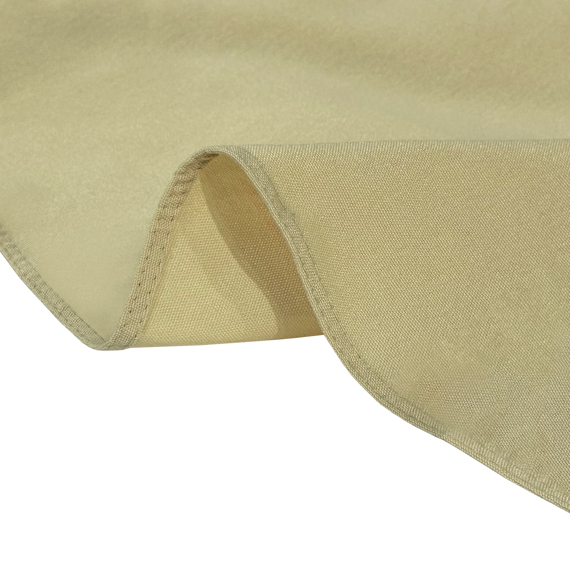Premium 132" Round Champagne Spun Polyester Tablecloth hemmed finish