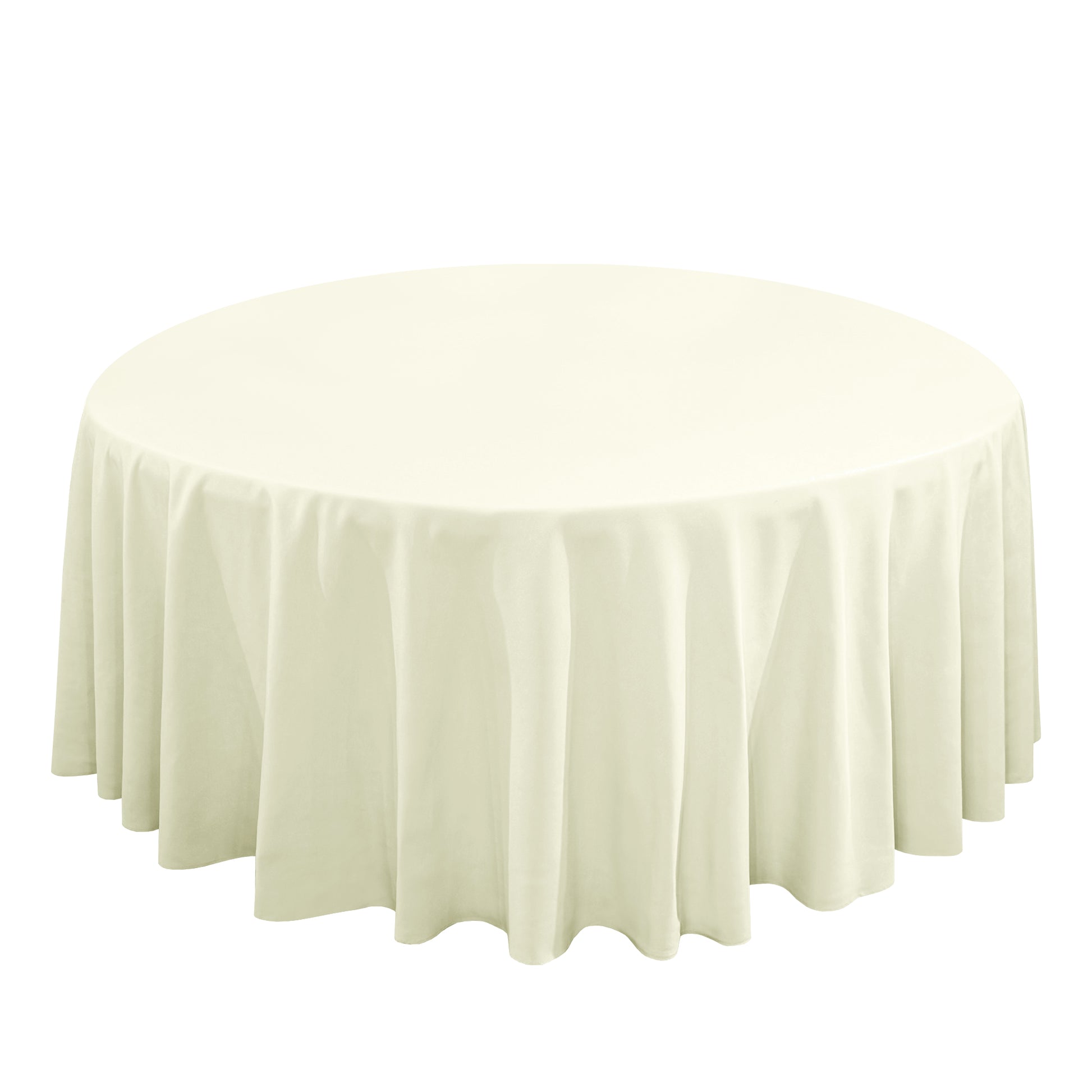 Premium 132" Round Ivory Spun Polyester Tablecloth top view