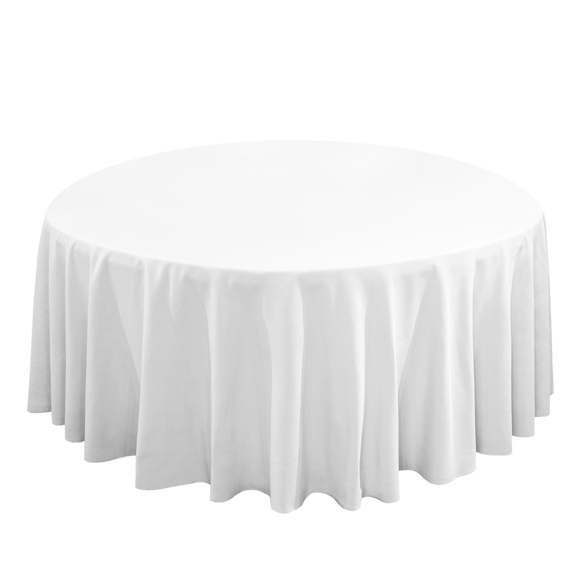 Premium 132" Round White Spun Polyester Tablecloth top view