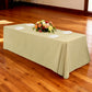Premium 90"x132" Rectangular Champagne Spun Polyester Tablecloth with white plates and floral centerpiece