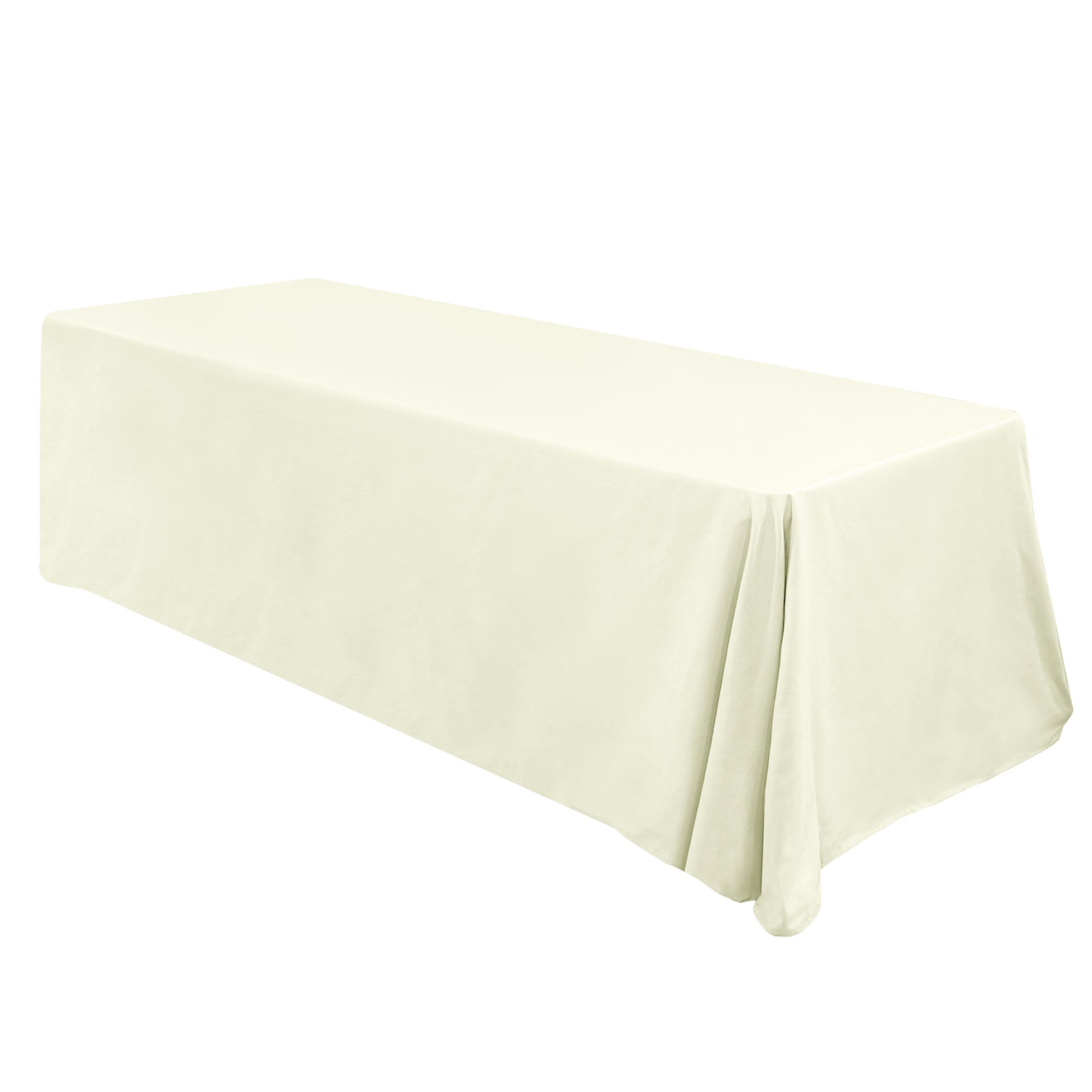 Premium 90"x132" Rectangular Ivory Spun Polyester Tablecloth angled view