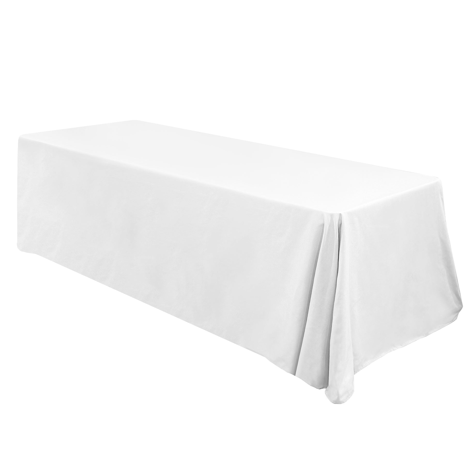 Premium 90"x132" Rectangular White Spun Polyester Tablecloth angled view