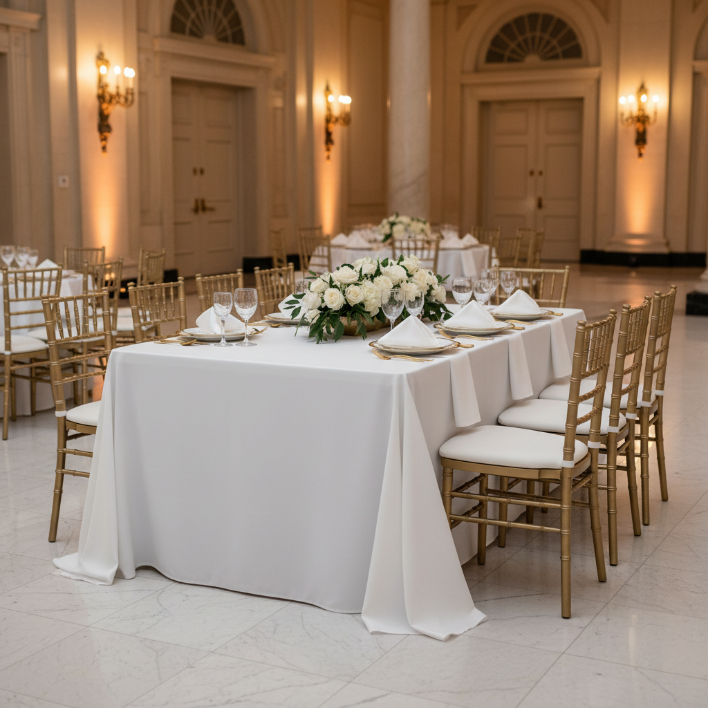 Premium 90"x132" Rectangular White Spun Polyester Tablecloth