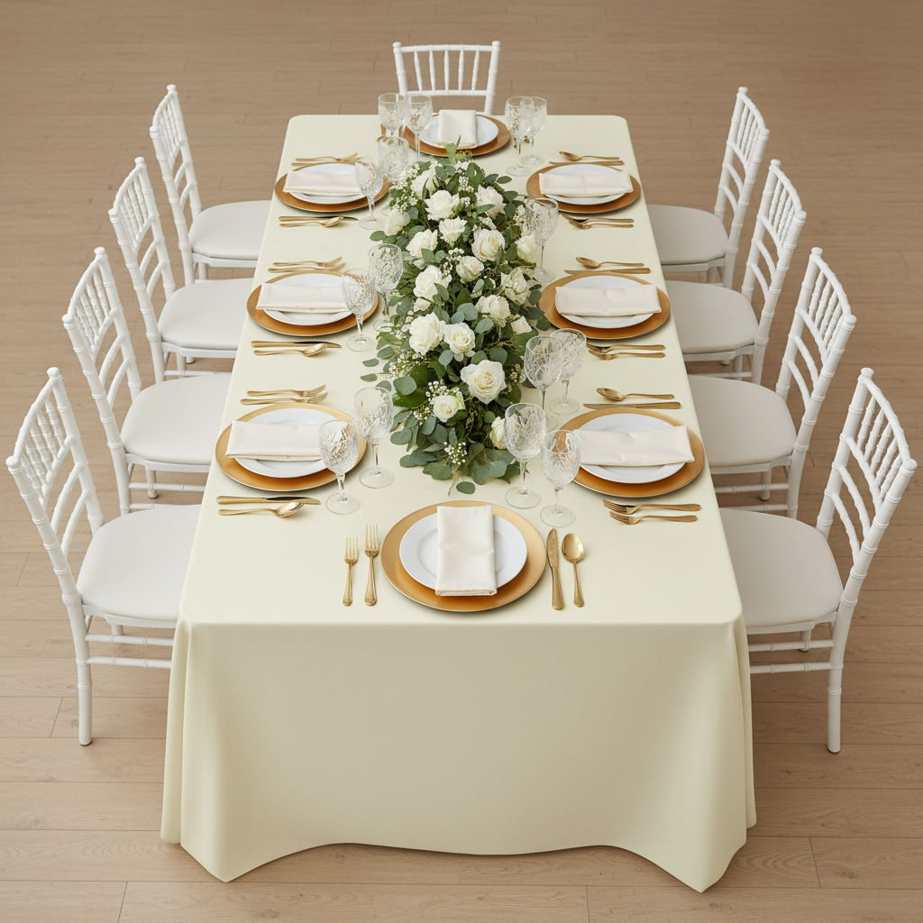 Premium 90"x156" Rectangular Ivory Spun Polyester Tablecloth