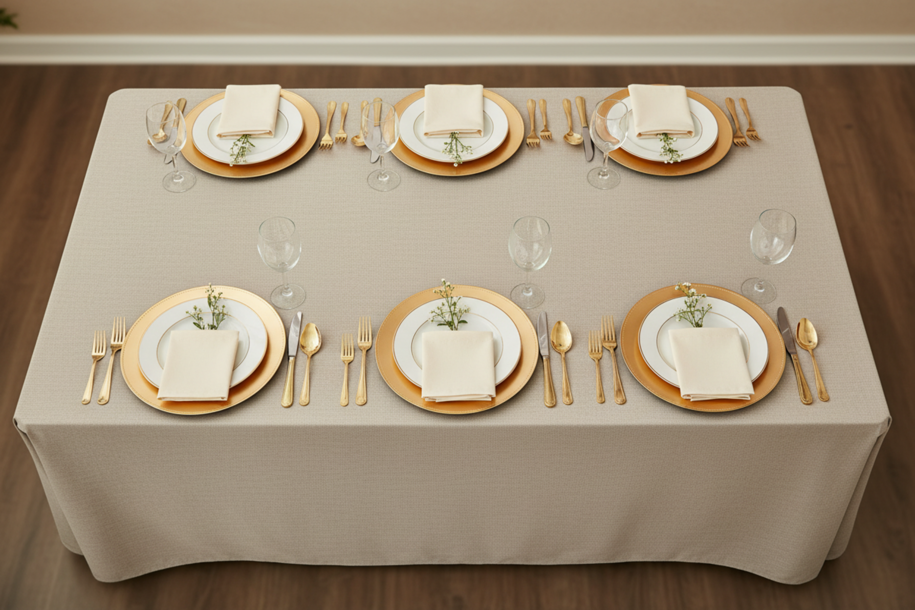 top view of Premium Linen-Look Panama Weave 90"x132" Rectangle Tablecloth - Beige