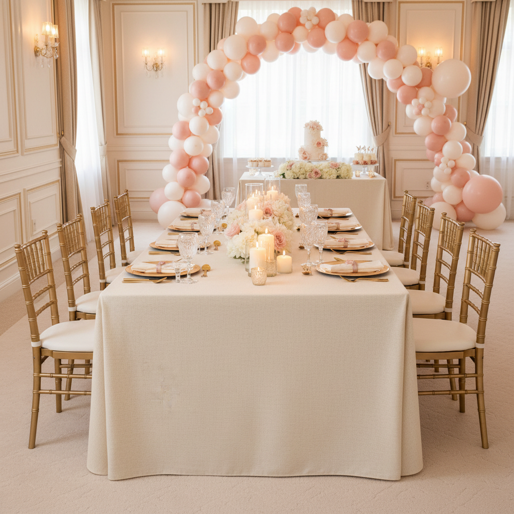 baby shower reception with Premium Linen-Look Panama Weave 90"x132" Rectangle Tablecloth - Ivory