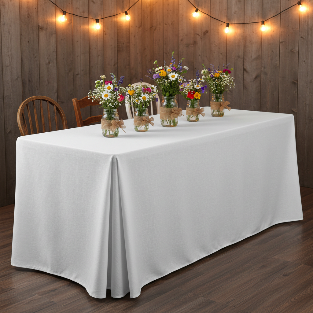 Premium Linen-Look Panama Weave 90"x132" Rectangle Tablecloth - White