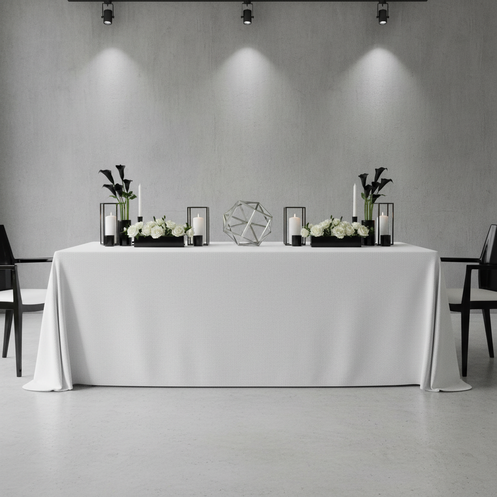Premium Linen-Look Panama Weave 90"x132" Rectangle Tablecloth - White