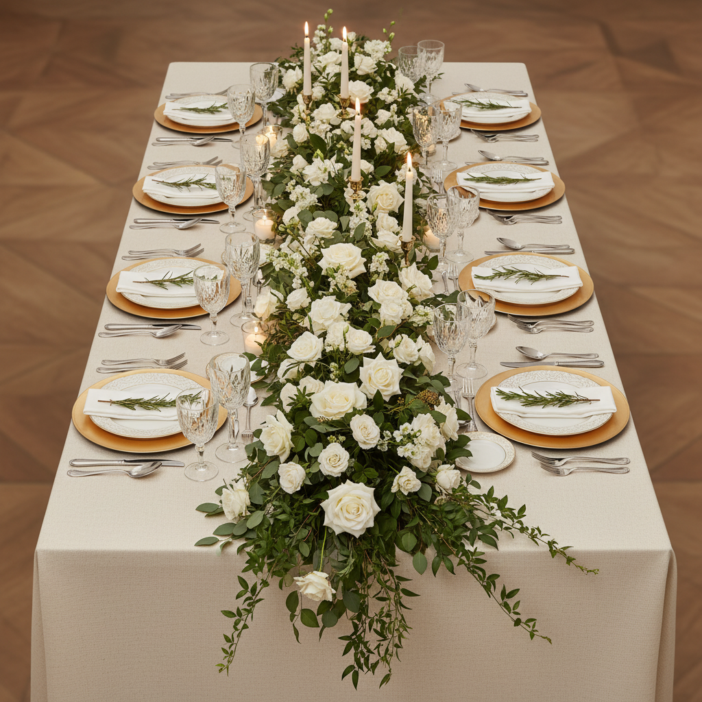 top view detail of Premium Linen-Look Panama Weave 90"x156" Rectangle Tablecloth - Ivory