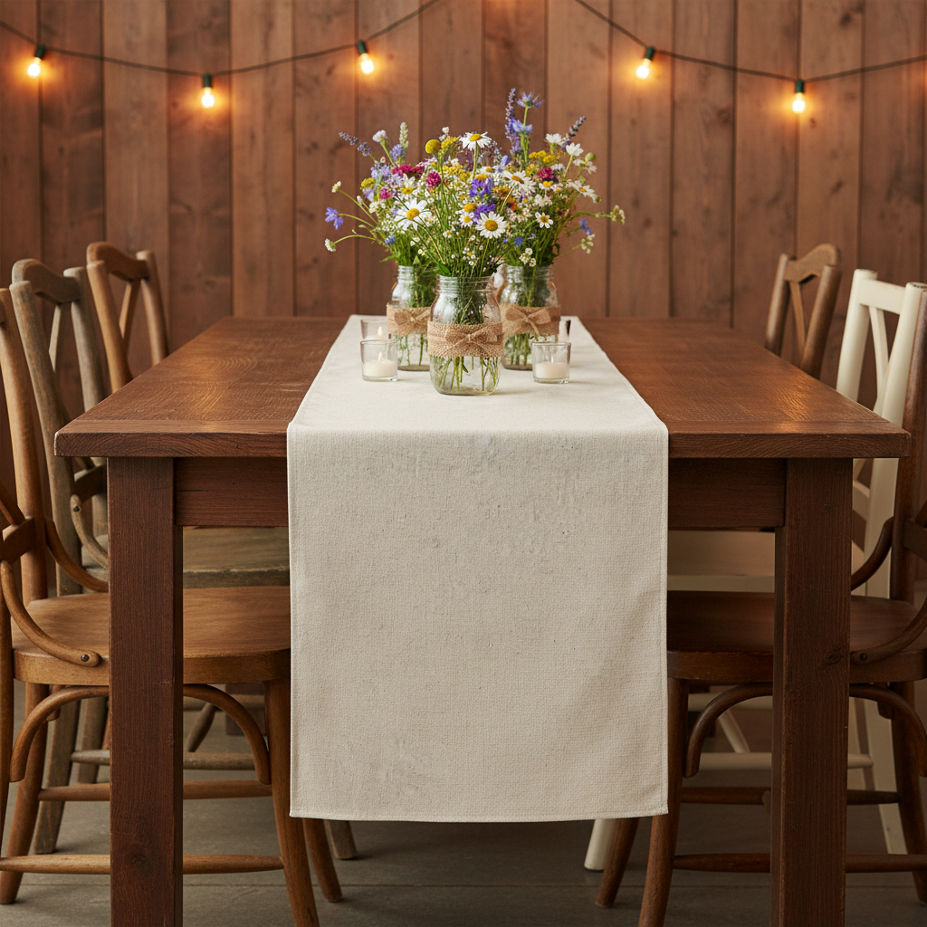 Premium Linen-Look Panama Weave Table Runner - Ivory