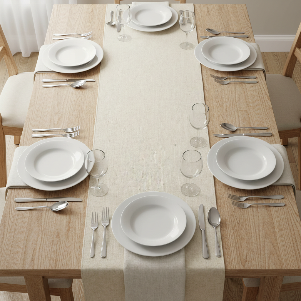 Premium Linen-Look Panama Weave Table Runner - Ivory