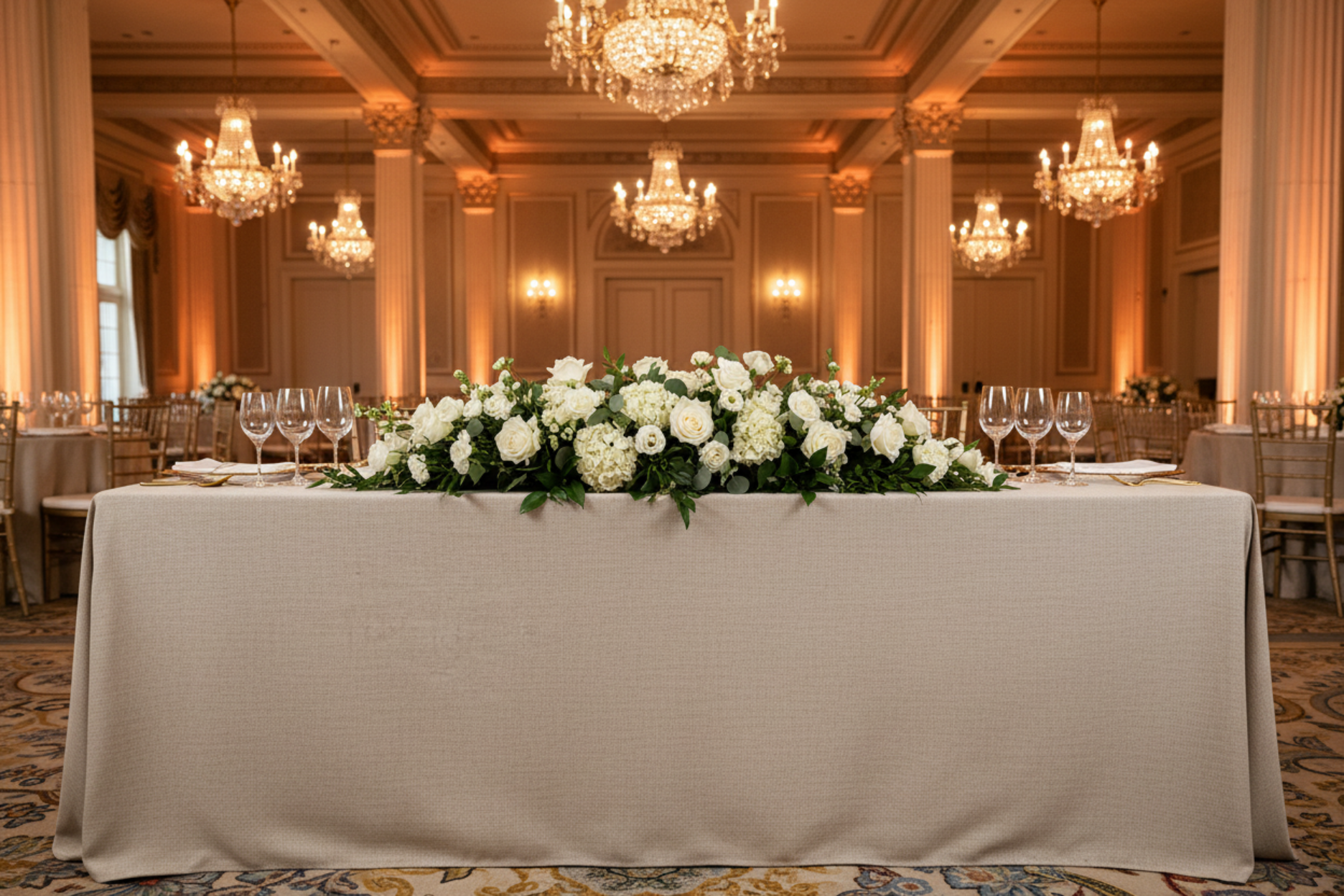 wedding reception with Premium Linen-Look Panama Weave 90"x156" Rectangle Tablecloth - Beige